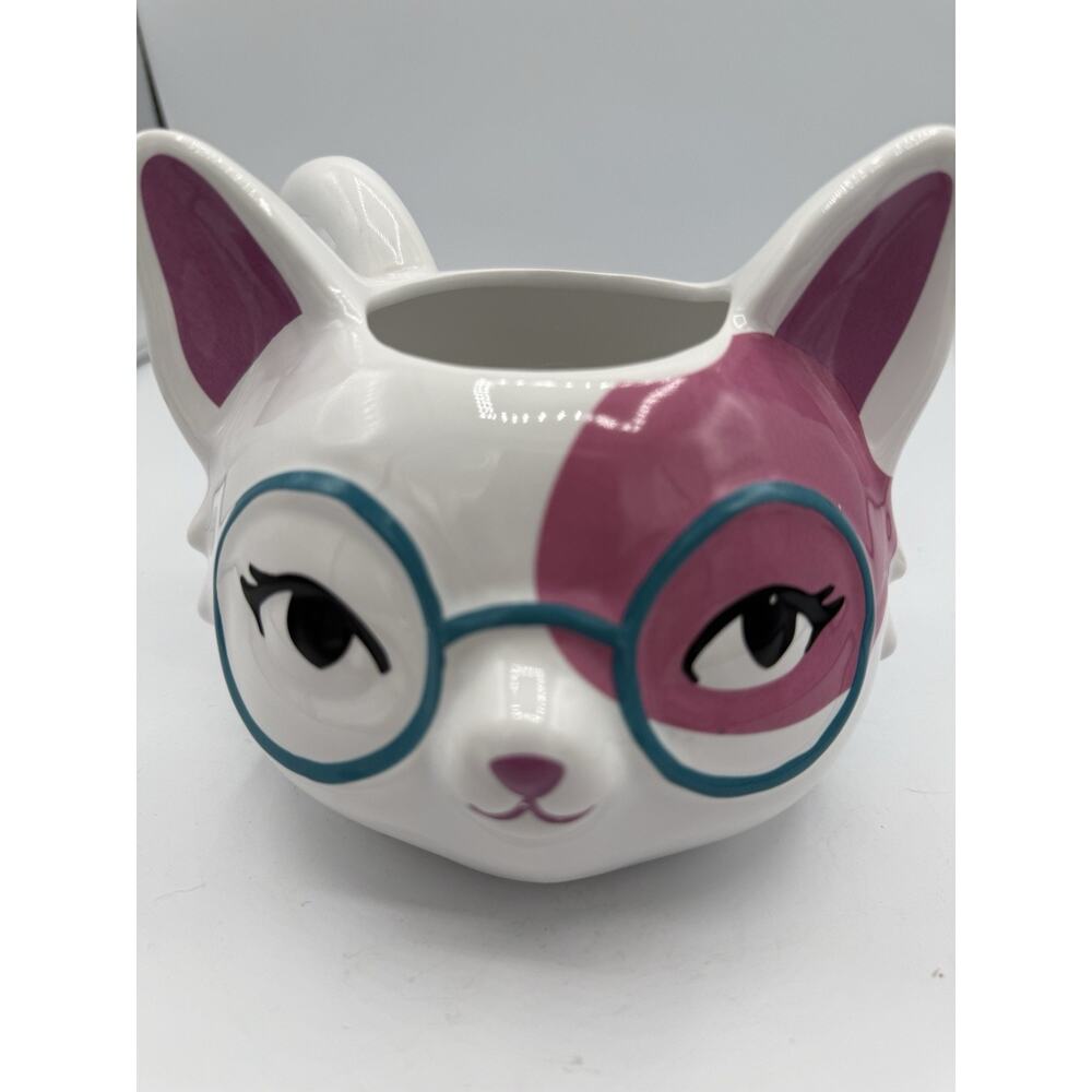 Little Blue House Cat Mug With Glasses Pink Patch Ceramic Coffee Mug